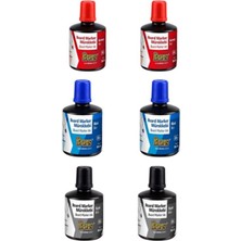 Brons Beyaz Tahta Kalemi Mürekkep Seti 6'lı (2 Kırmızı + 2 Mavi + 2 Siyah)