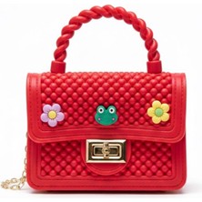 Keroppi Kurbağa Çiçek Kırmızı Silikon Çapraz El Omuz Çantası Kadın Genç Kız Çocuk Bebek Hediyelik