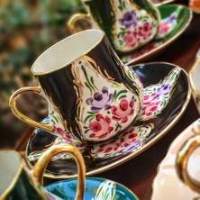 Manushum El Boyama Porselen Osmanlı Saray Kahve Fincanı-Siyah 1 Adet