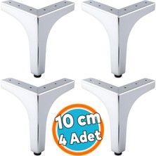 Nzb Mobilya Ayağı Dayanıklı Modern Üçgen Koltuk Sehpa Masa Tv Ünitesi 10 cm Krom Gümüş Metal 4 Adet