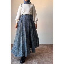 Ande Tesettür Etnik Desen Etek - Soft Mavi