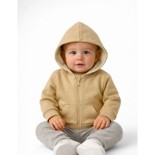 Organickid Basic Bebek Bej Kapüşonlu Sweatshirt