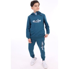 Toontoy Erkek Çocuk 2'li Takım Baskılı Kapüşonlu Fermuarlı Sweatshirt & Beli Paçası Lastikli Cepli Jogger Eşofman Altı - 2 Iplik