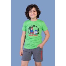 Toontoy Erkek Çocuk 2'li Takım Baskılı Bisiklet Yaka Tişört & Beli Lastikli Cepli Şort