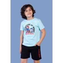 Toontoy Erkek Çocuk 2'li Takım Baskılı Bisiklet Yaka Tişört & Beli Lastikli Cepli Şort