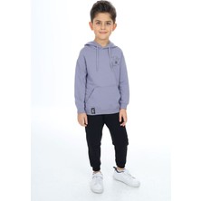 Toontoy Erkek Çocuk 2'li Takım Baskılı Kapüşonlu Cepli Sweatshirt & Beli Paçası Lastikli Cepli Jogger Eşofman Altı - Renk Bloklu & 2 Iplik