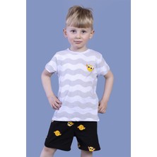 Toontoy Erkek Çocuk 2'li Takım Baskılı Bisiklet Yaka Tişört & Beli Lastikli Cepli Şort