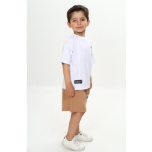 Toontoy Erkek Çocuk 2'li Takım Baskılı Bisiklet Yaka Tişört & Beli Lastikli Cepli Şort