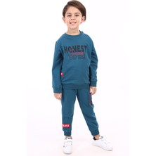 Toontoy Erkek Çocuk 2'li Takım Arma Detaylı Baskılı Bisiklet Yaka Sweatshirt & Beli Paçası Lastikli Cepli Jogger Eşofman Altı - 2 Iplik
