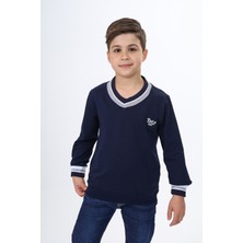 Toontoy Erkek Çocuk Regular Fit V Yaka Nakış Baskılı Okul Sweatshirt - Garni & 2 Iplik