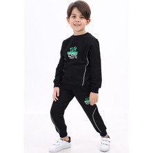 Toontoy Erkek Çocuk 2'li Takım Baskılı Bisiklet Yaka Sweatshirt & Beli Paçası Lastikli Jogger Eşofman Altı - Biye Detaylı 2 Iplik