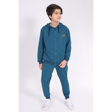 Toontoy Erkek Çocuk 2'li Takım Baskılı Kapüşonlu Fermuarlı Sweatshirt & Beli Paçası Lastikli Cepli Jogger Eşofman Altı - 2 Iplik