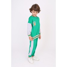 Toontoy Erkek Çocuk 2'li Takım Baskılı Kolej Yaka Fermuarlı Sweatshirt & Beli Paçası Lastikli Jogger Eşofman Altı - Renk Bloklu & 2 Iplik