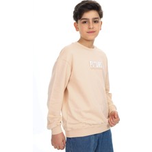 Toontoy Erkek Çocuk Relax Fit Bisiklet Yaka Hafif Düşük Omuz Baskılı Sweatshirt - 2 Iplik