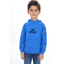 Toontoy Erkek Çocuk Relax Fit Kapüşonlu Cepli Reglan Kol Baskılı Sweatshirt - 2 Iplik