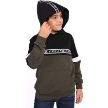 Toontoy Erkek Çocuk Relax Fit Kapüşonlu Cepli Renk Bloklu Baskılı Sweatshirt - 2 Iplik