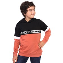 Toontoy Erkek Çocuk Relax Fit Kapüşonlu Cepli Renk Bloklu Baskılı Sweatshirt - 2 Iplik