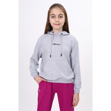 Toontoy Kız Çocuk Oversize Kapüşonlu Cepli Düşük Omuz Baskılı Sweatshirt - 2 Iplik