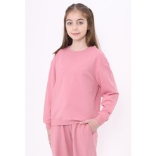 Toontoy Kız Çocuk Relax Fit Bisiklet Yaka Baskılı Sweatshirt - 2 Iplik