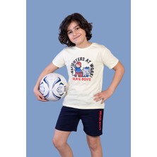 Toontoy Erkek Çocuk 2'li Takım Baskılı Bisiklet Yaka Tişört & Beli Lastikli Cepli Şort