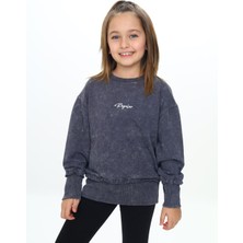 Toontoy Kız Çocuk Relax Fit Bisiklet Yaka Düşük Omuz Nakış Baskılı Sweatshirt - 2 Iplik