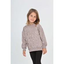 Toontoy Kız Çocuk Relax Fit Bisiklet Yaka Düşük Omuz Baskılı Yırtmaçlı Sweatshirt - 2 Iplik