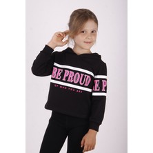 Toontoy Kız Çocuk Regular Fit Kapüşonlu Baskılı Basic Sweatshirt - 2 Iplik