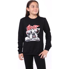 Toontoy Kız Çocuk Relax Fit Bisiklet Yaka Baskılı Sweatshirt - 2 Iplik