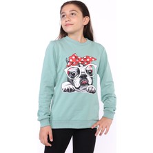 Toontoy Kız Çocuk Relax Fit Bisiklet Yaka Baskılı Sweatshirt - 2 Iplik
