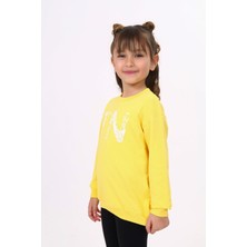 Toontoy Kız Çocuk Relax Fit Bisiklet Yaka Hafif Düşük Omuz Baskılı Sweatshirt - 2 Iplik