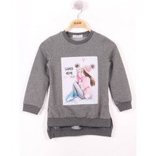 Toontoy Kız Çocuk Regular Fit Bisiklet Yaka Baskılı Yırtmaçlı Sweatshirt - Arkası Uzun & 2 Iplik