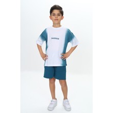 Toontoy Erkek Çocuk 2'li Takım Baskılı Bisiklet Yaka Tişört & Beli Lastikli Cepli Şort