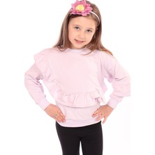 Toontoy Kız Çocuk Oversize Bisiklet Yaka Düşük Omuz Asimetrik Sweatshirt - Fırfır Detaylı & 2 Iplik
