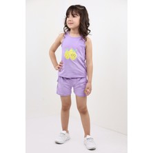 Toontoy Kız Bebek 2'li Takım Baskılı Bisiklet Yaka T-Shirt & Beli Lastikli Cepli Şort