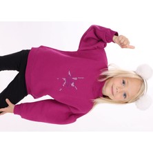 Toontoy Kız Çocuk Relax Fit Dik Yaka Düşük Omuz Kolu Büzgülü Sweatshirt - 3 Iplik Şardonlu