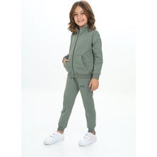 Toontoy Kız Çocuk 2'li Takım Dik Yaka Fermuarlı Cepli Sweatshirt & Beli Paçası Ribanalı Jogger Eşofman Altı - 2 Iplik
