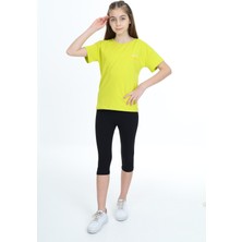 Toontoy Kız Çocuk 2'li Takım Baskılı Bisiklet Yaka T-Shirt & Basic Düz Crop Tayt