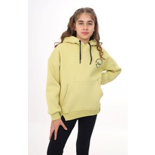 Toontoy Kız Çocuk Oversize Kapüşonlu Cepli Düşük Omuz Baskılı Yırtmaçlı Sweatshirt - 3 Iplik Şardonlu