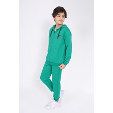 Toontoy Erkek Çocuk 2'li Takım Baskılı Kapüşonlu Fermuarlı Sweatshirt & Beli Paçası Lastikli Cepli Jogger Eşofman Altı - 2 Iplik