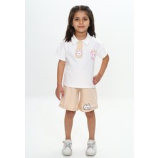 Toontoy Kız Çocuk 2'li Takım Baskılı Polo Yaka T-Shirt & Beli Lastikli Şort
