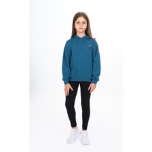 Toontoy Kız Çocuk 2'li Takım Baskılı Kapüşonlu Düşük Omuz Sweatshirt & Basic Düz Tayt