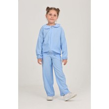 Toontoy Kız Çocuk 2'li Takım Baskılı Kapüşonlu Fermuarlı Cepli Sweatshirt & Beli Paçası Lastikli Jogger Eşofman Altı - Müslin