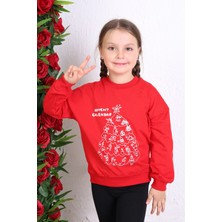 Toontoy Kız Çocuk Relax Fit Bisiklet Yaka Düşük Omuz Baskılı Sweatshirt -2 Iplik