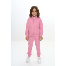 Toontoy Kız Çocuk 2'li Takım Dik Yaka Fermuarlı Cepli Sweatshirt & Beli Paçası Ribanalı Jogger Eşofman Altı - 2 Iplik