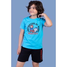 Toontoy Erkek Çocuk 2'li Takım Baskılı Bisiklet Yaka Tişört & Beli Lastikli Cepli Şort