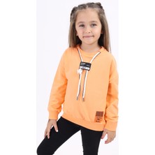 Toontoy Kız Çocuk Relax Fit Bisiklet Yaka Düşük Omuz Baskılı Sweatshirt - Bağcık Detaylı & 2 Iplik