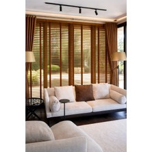 Kahverengi 50MM %100 Gerçek Ahşap Jaluzi Perde Redüktörlü Zincir Mekanizmalı Ofis/ev Tüm Mekanlar