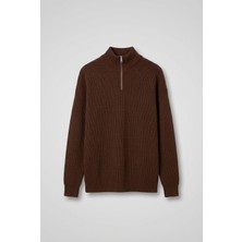 Abluka Online Erkek Oversize Yarım Fermuarlı Kazak Kahve Renkli Casual Stil ile Modern Kullanım