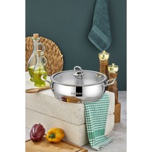 Cooker Lara 24 cm Indüksiyon Uyumlu Paslanmaz Çelik Basık Tencere CKR460