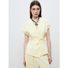 Soulife Kruvaze Yaka Keten Görünümlü Bluz